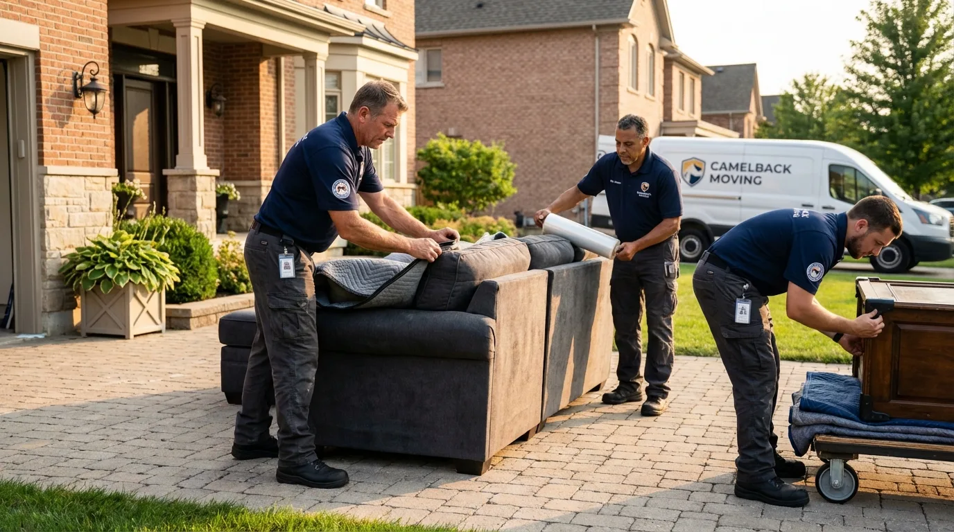 Large estate moving crew wrapping furniture in Crestline, OH